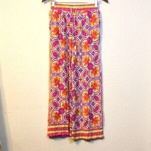 Haute Hippie Purple & Orange Wide Leg Pants with Bohemian Print XS
